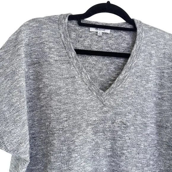 Madewell Women's Gray Ribbed Knitted Raglan Sleeve Boxy Sweater Tee Size M - Picture 2 of 8